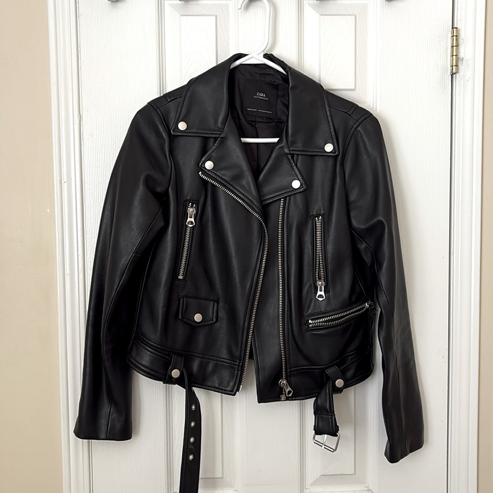 Zara Black Leather Biker Jacket